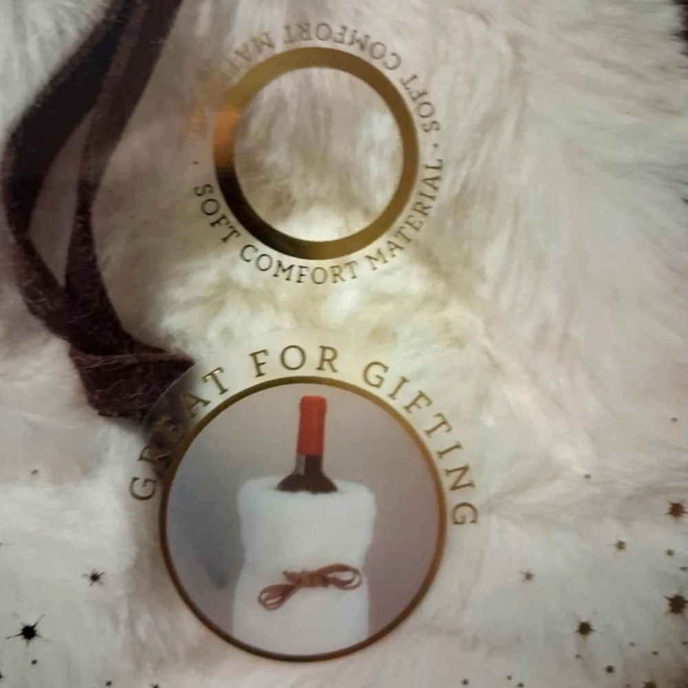 Faux Fur Wine Gift Bag Pink Sky White Luxe Tote Christmas Holiday Party NWT $27